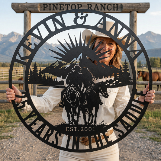 Personalized Couple Horse Metal Sign – Custom Ranch Wall Art Gift