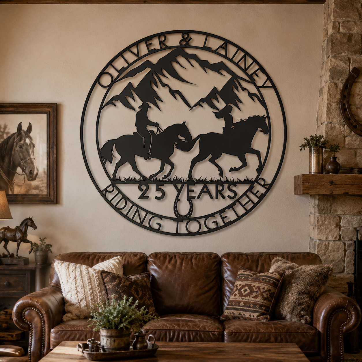Personalized Horse Couple Metal Sign – 25 Years Riding Together Gift for Horse Lovers