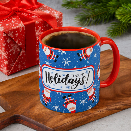Happy Holidays Santa Mug | Festive Two-Tone Christmas Cup