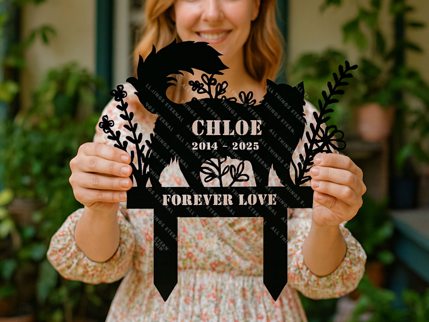 Personalized Cat Memorial Stake - Custom Metal Grave Marker for Pets