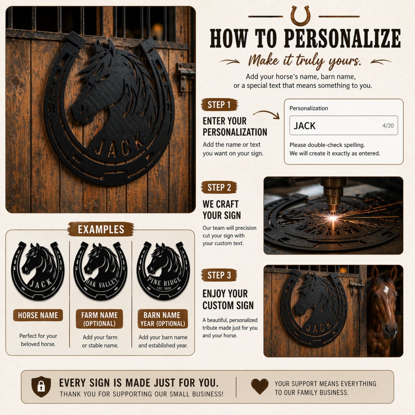 Personalized Horseshoe Metal Stall Sign, Custom Horse Name Barn Decor