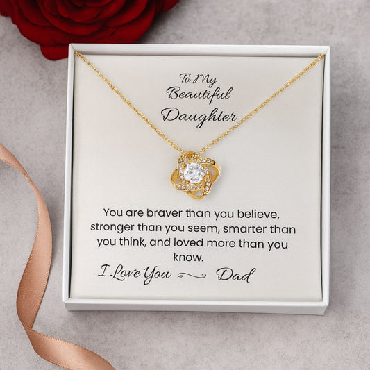 To My Beautiful Daughter Love Knot Necklace From Dad Gift Message Card