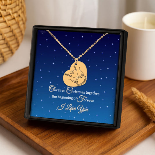 Couple’s First Christmas Necklace – Heart Pendant Gift for Her/Him