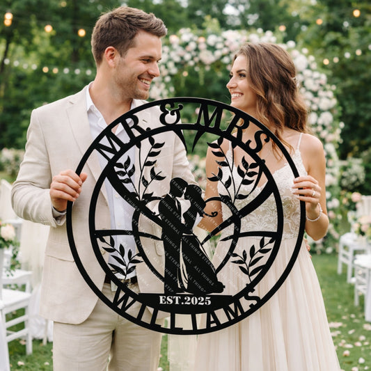 Custom Wedding Monogram Metal Wall Art – Mr & Mrs Name Sign