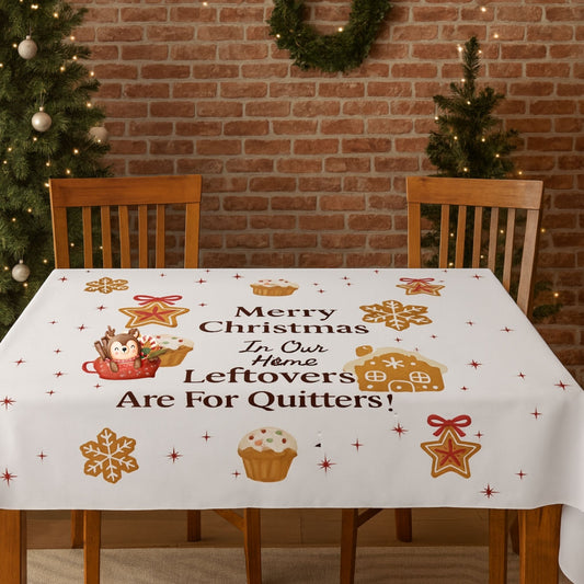 Leftovers Are for Quitters Funny Christmas Tablecloth for Family Dinners