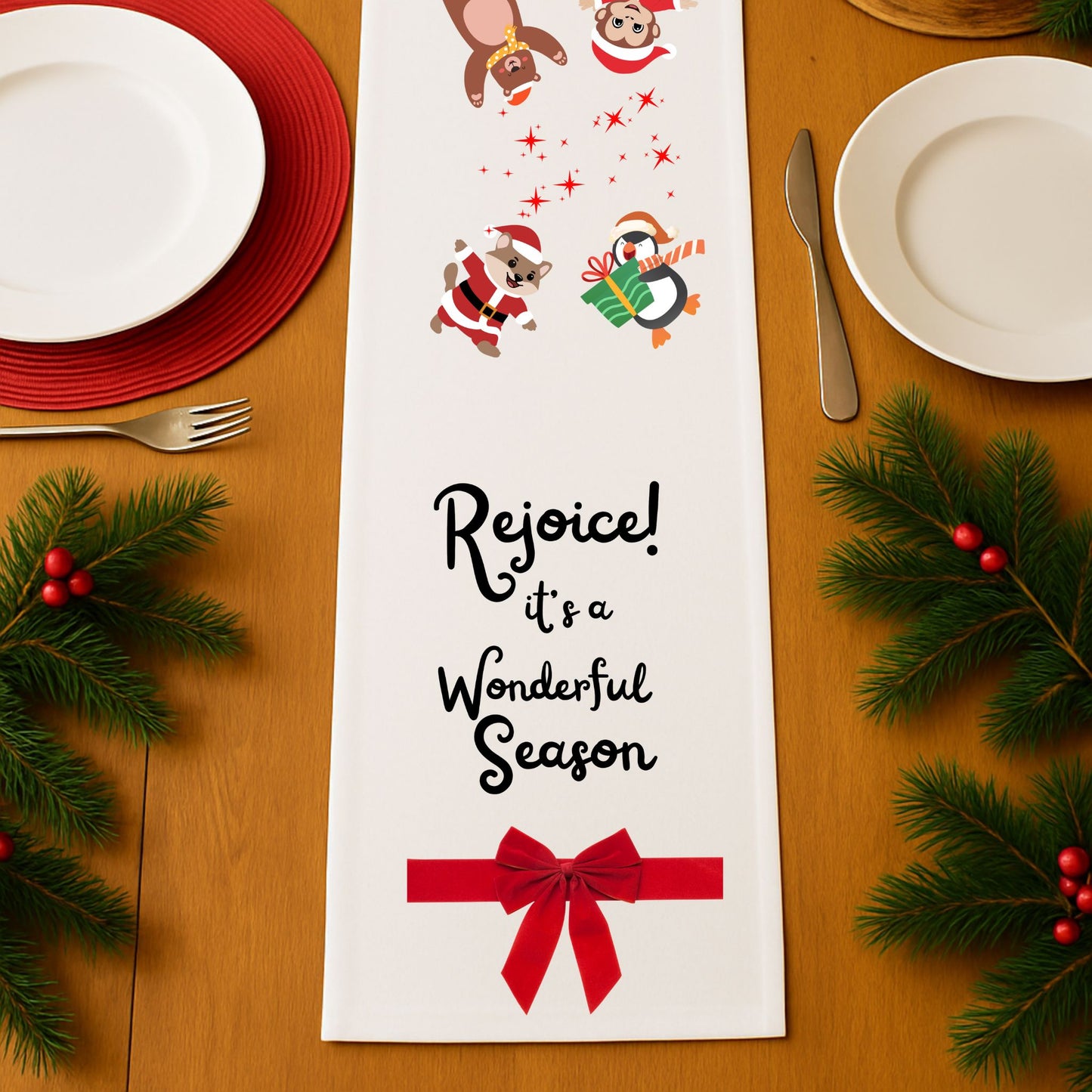 Rejoice Wonderful Season Christmas Table Runner | Holiday Decor