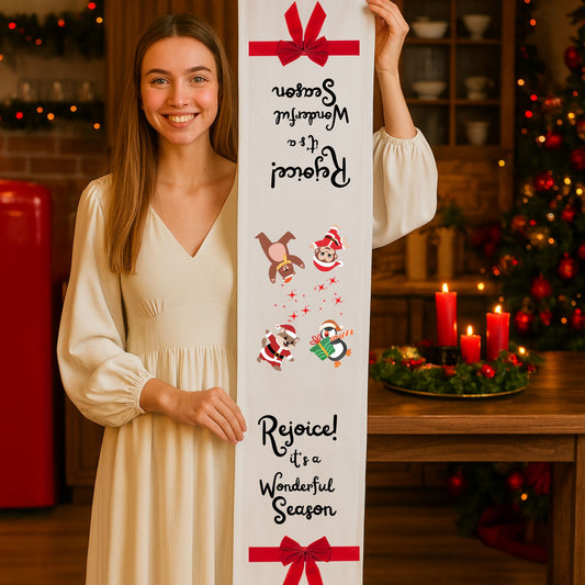 Rejoice Wonderful Season Christmas Table Runner | Holiday Decor