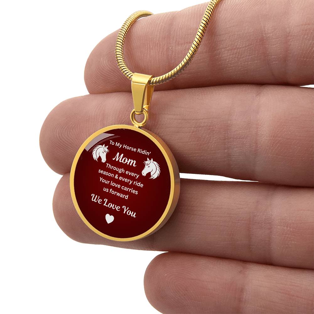 To My Horse Riding Mom Circle Necklace – Engraved Gift for Horse Lover Mom Mother’s Day