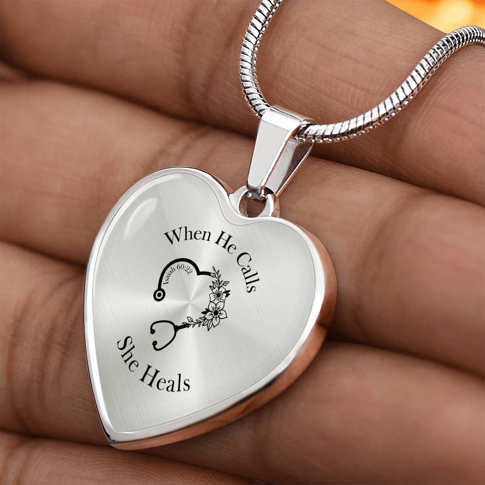When He Calls She Heals Heart Pendant Necklace – Doctor Jewelry Gift for Her