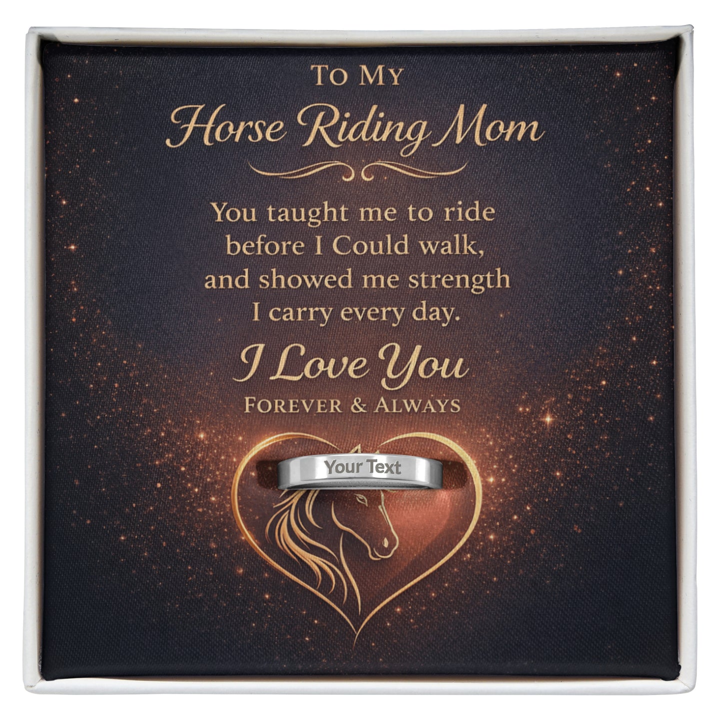 Horse Riding Mom Engraved Ring with Message Card Personalized Gift
