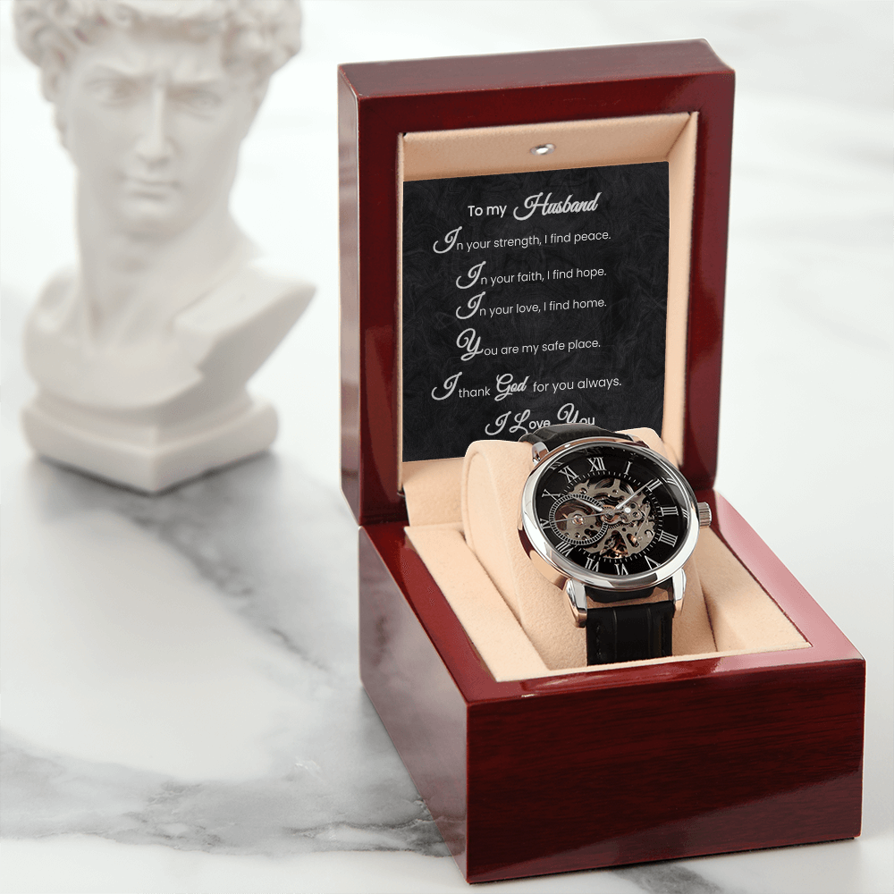 To My Husband Mechanical Watch w/ Romantic Faith Message Card