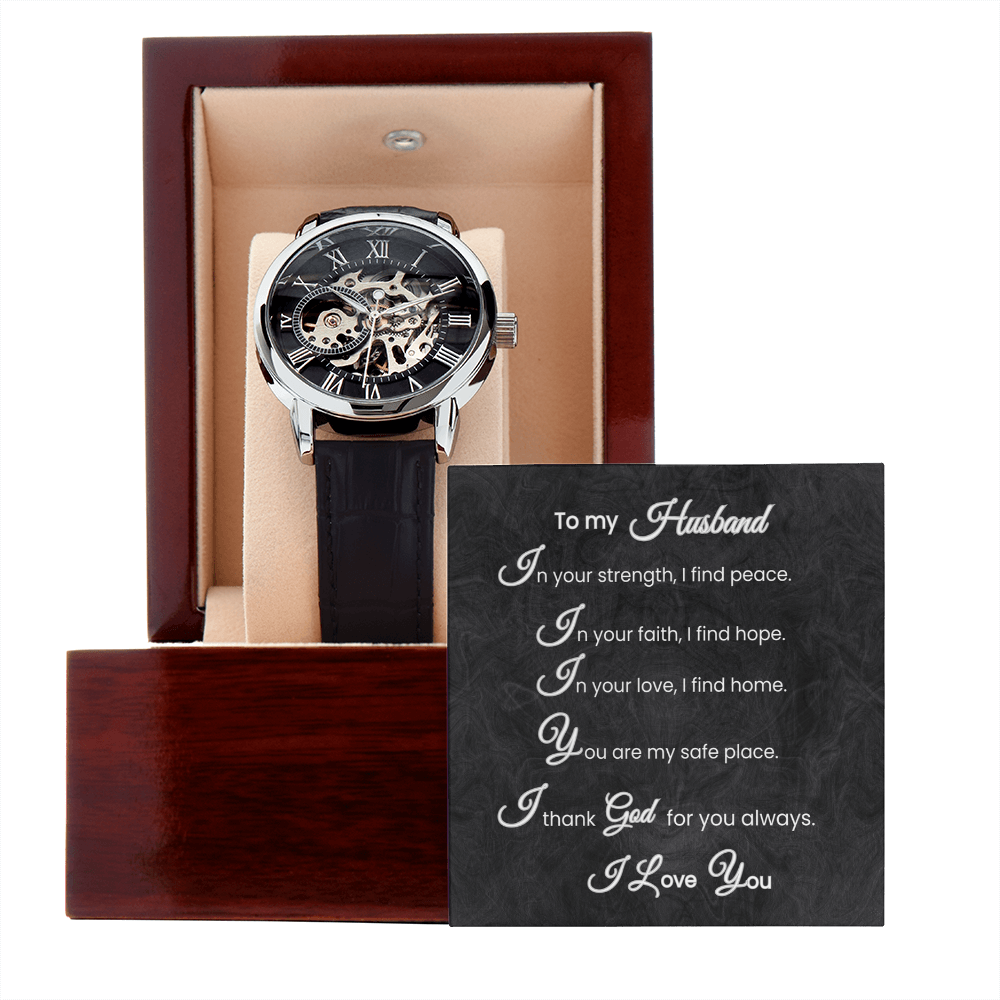 To My Husband Mechanical Watch w/ Romantic Faith Message Card