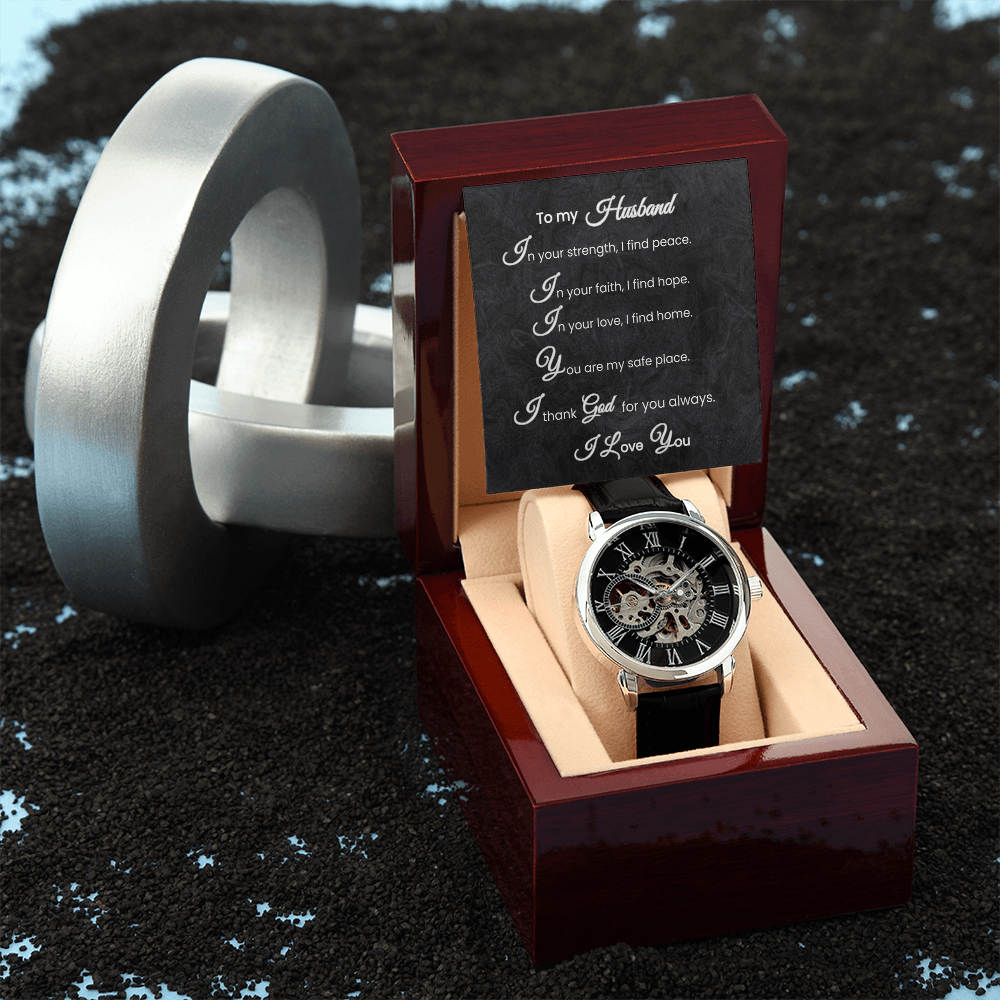 To My Husband Mechanical Watch w/ Romantic Faith Message Card