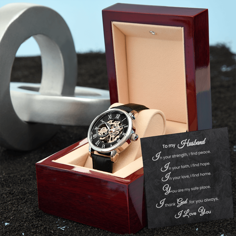 To My Husband Mechanical Watch w/ Romantic Faith Message Card