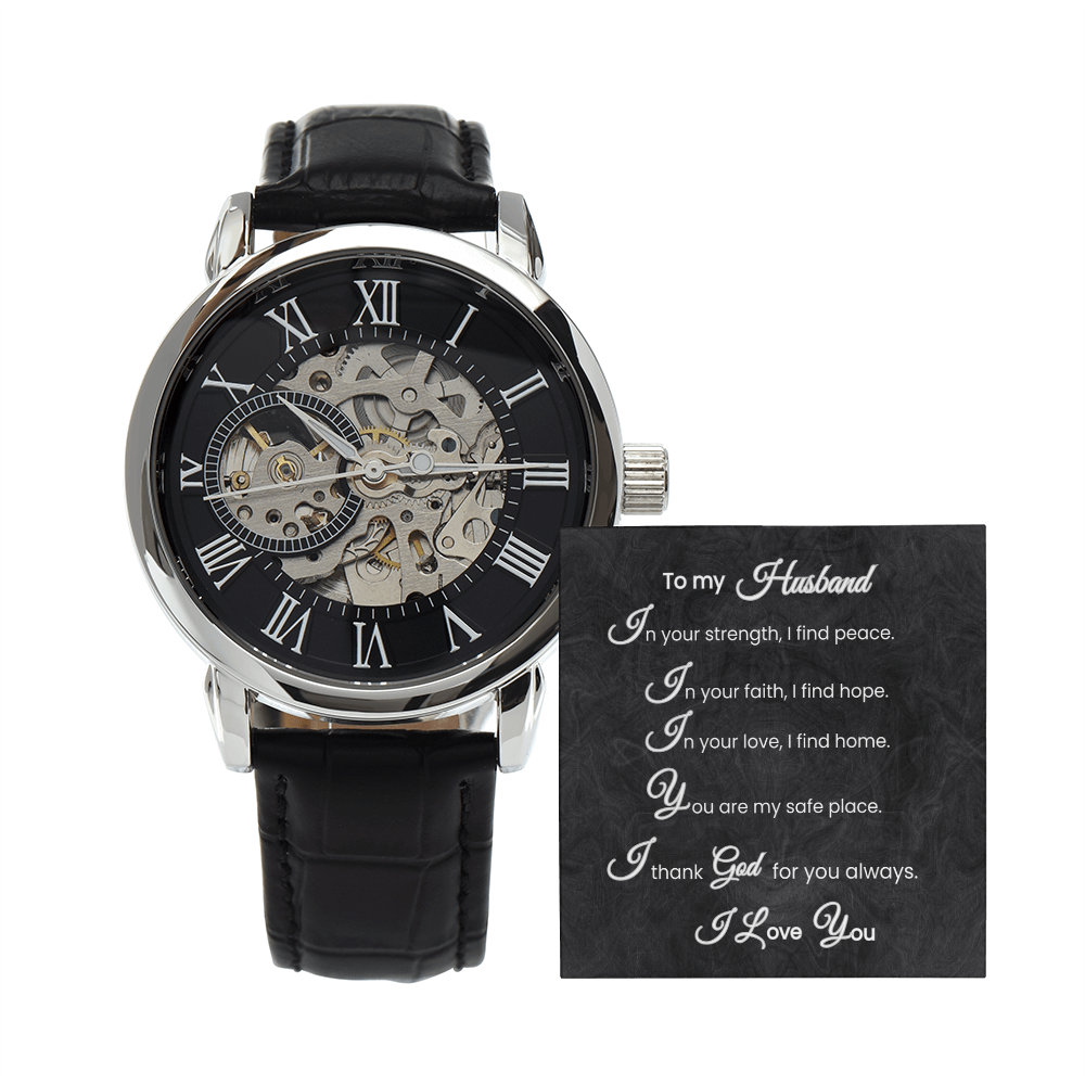 To My Husband Mechanical Watch w/ Romantic Faith Message Card