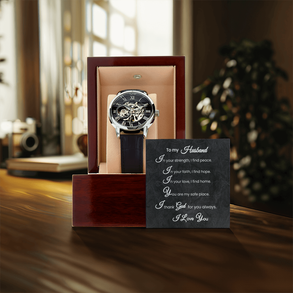 To My Husband Mechanical Watch w/ Romantic Faith Message Card