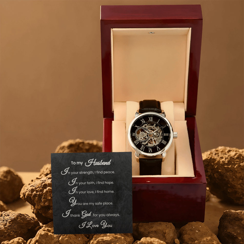 To My Husband Mechanical Watch w/ Romantic Faith Message Card