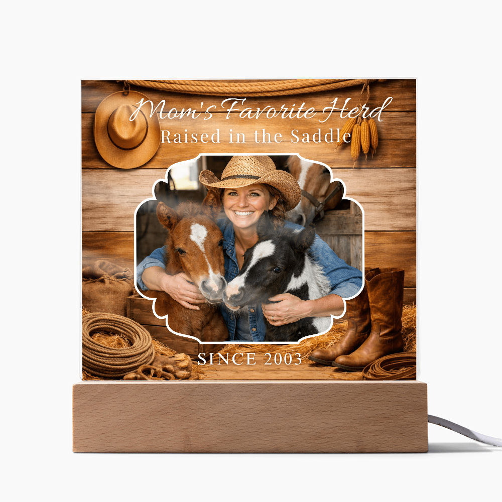 Mom's Favorite Herd Raised in the Saddle Photo Plaque – Personalized Gift for Horse Lovers