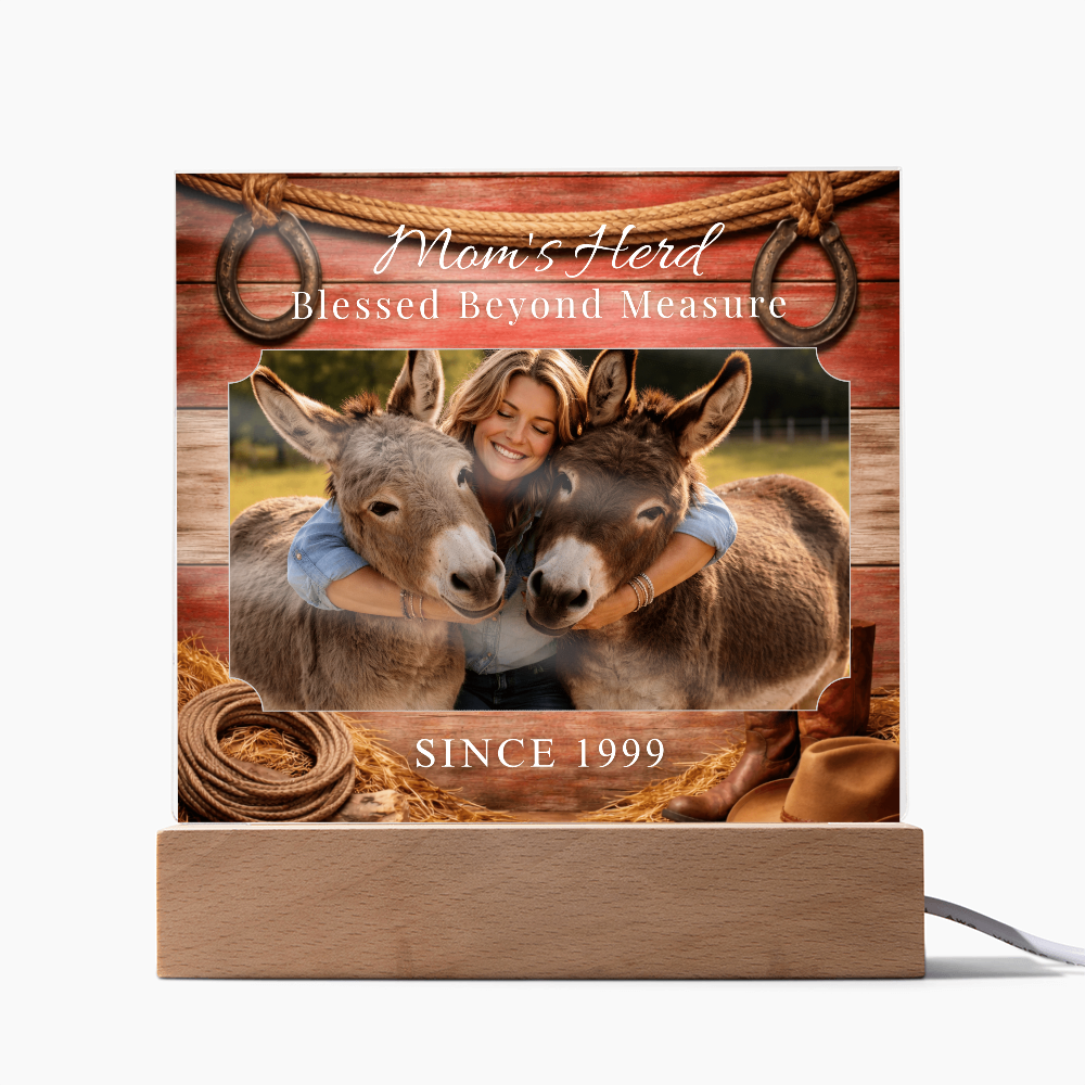 Mom's Herd Blessed Beyond Measure Photo Square Acrylic Plaque – Personalized Donkey Lovers Gift