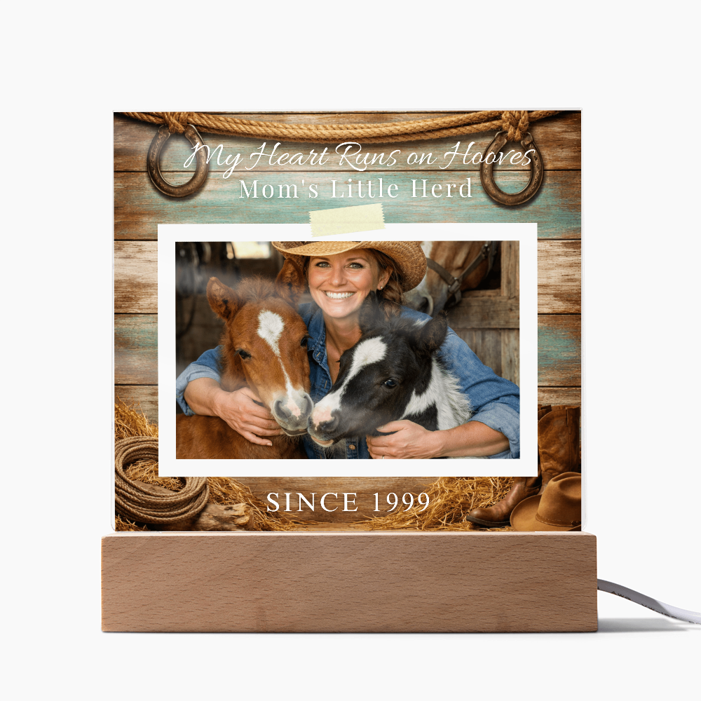 Personalized Horse Mom Photo Plaque – My Heart Runs on Hooves Custom Horse Lover Gift with Name & Date