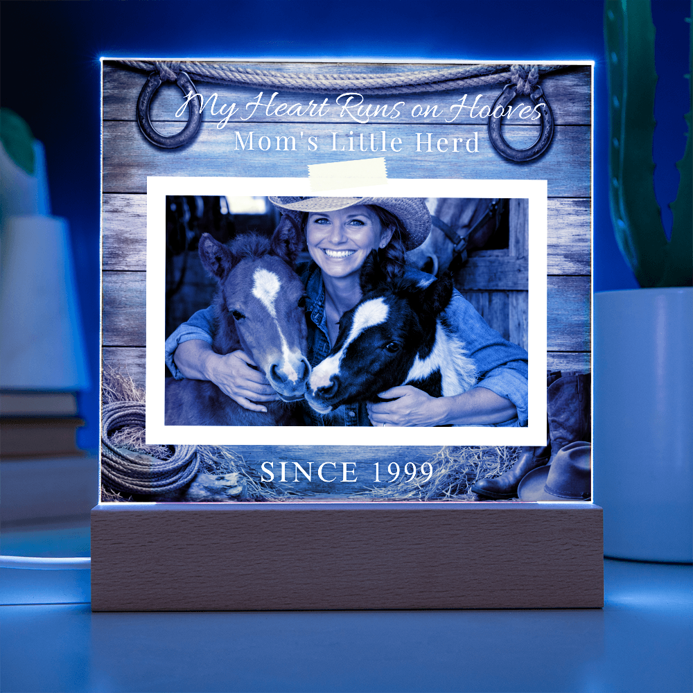 Personalized Horse Mom Photo Plaque – My Heart Runs on Hooves Custom Horse Lover Gift with Name & Date