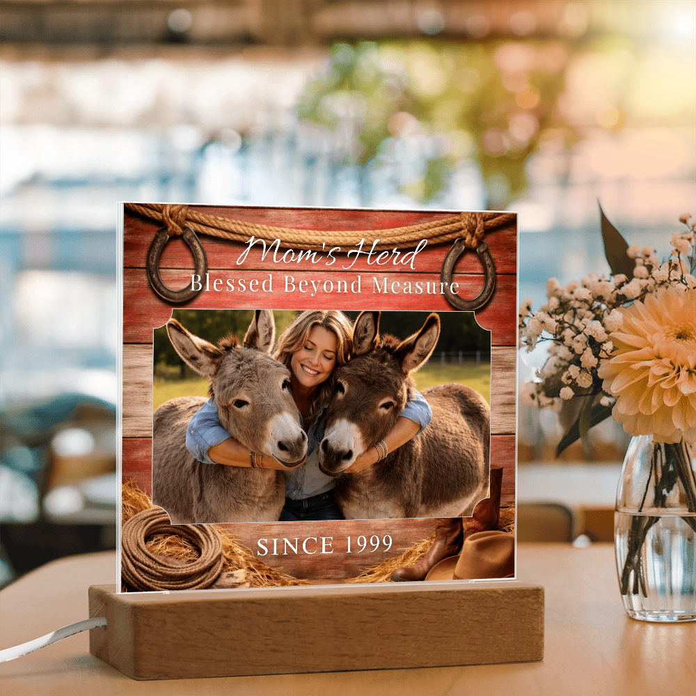 Mom's Herd Blessed Beyond Measure Photo Square Acrylic Plaque – Personalized Donkey Lovers Gift