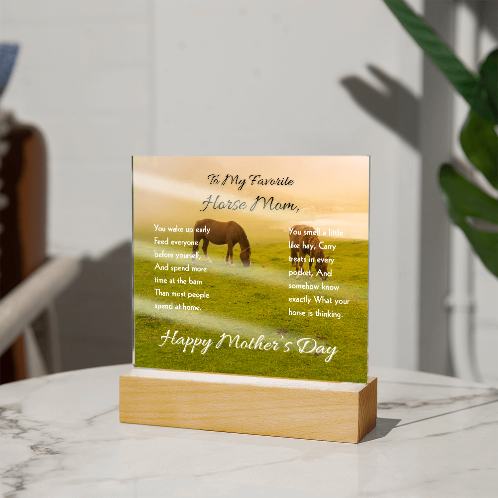 To My Favorite Horse Mom Acrylic Plaque – Perfect Mother’s Day Gift for Horse Lovers