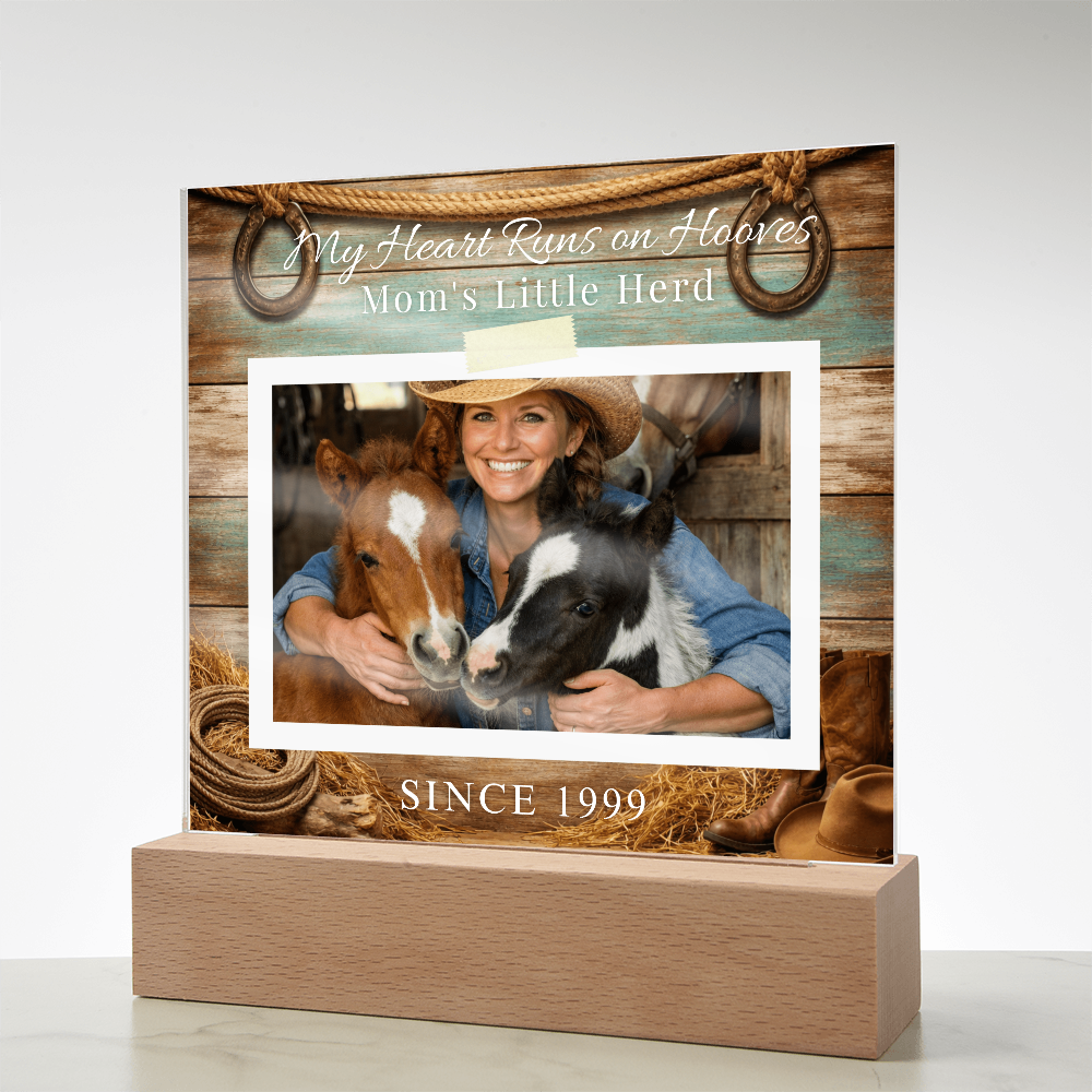 Personalized Horse Mom Photo Plaque – My Heart Runs on Hooves Custom Horse Lover Gift with Name & Date