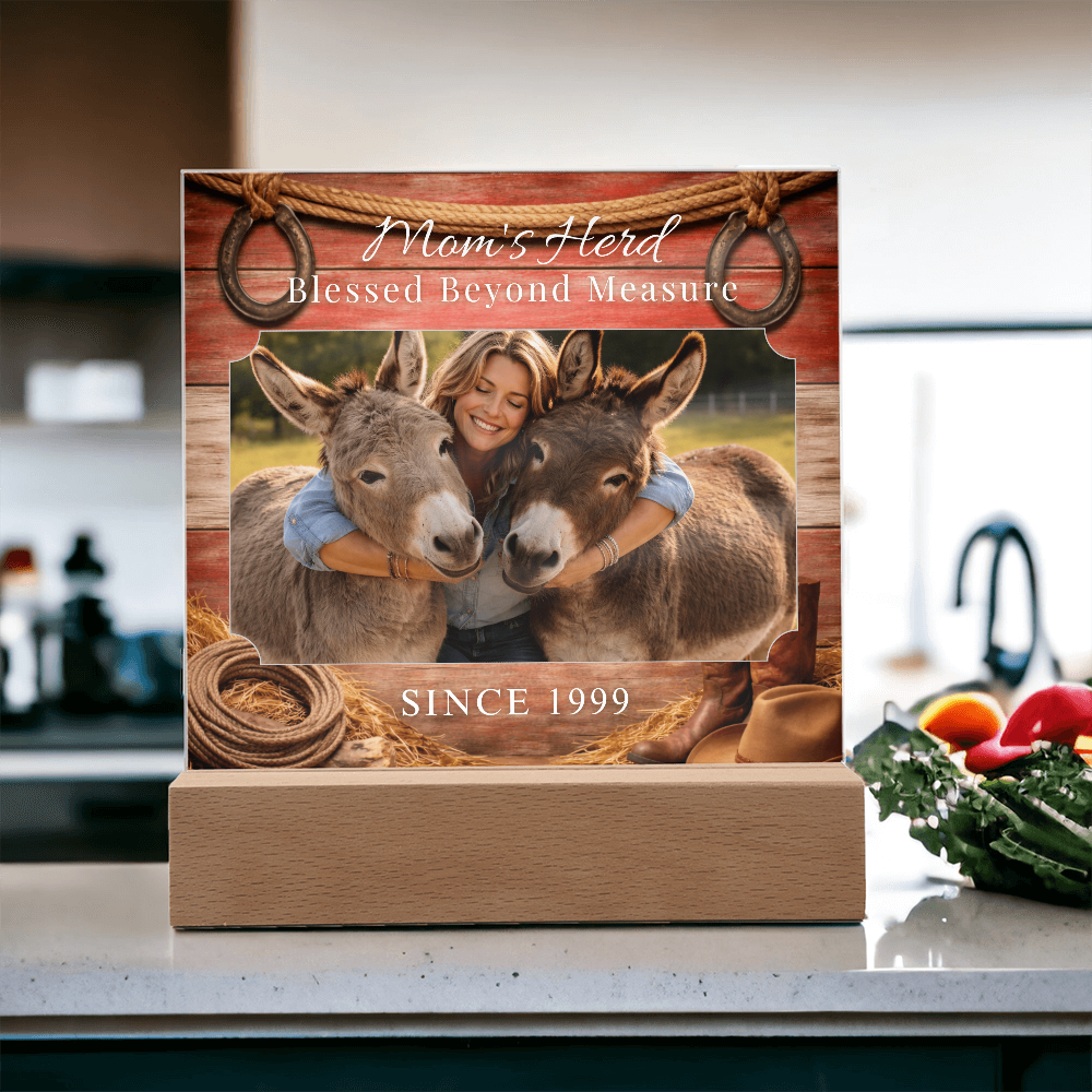 Mom's Herd Blessed Beyond Measure Photo Square Acrylic Plaque – Personalized Donkey Lovers Gift