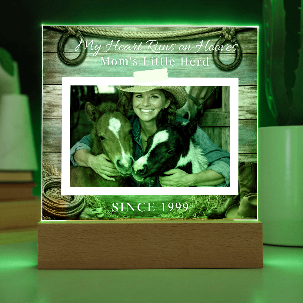Personalized Horse Mom Photo Plaque – My Heart Runs on Hooves Custom Horse Lover Gift with Name & Date