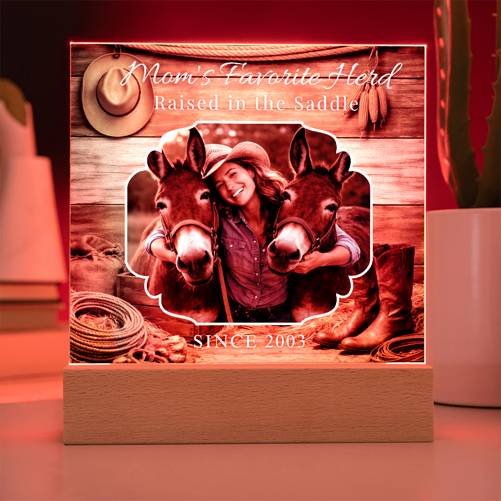 Mom's Favorite Herd Raised in the Saddle Photo Acrylic Plaque – Personalized Gift for Mule Lovers