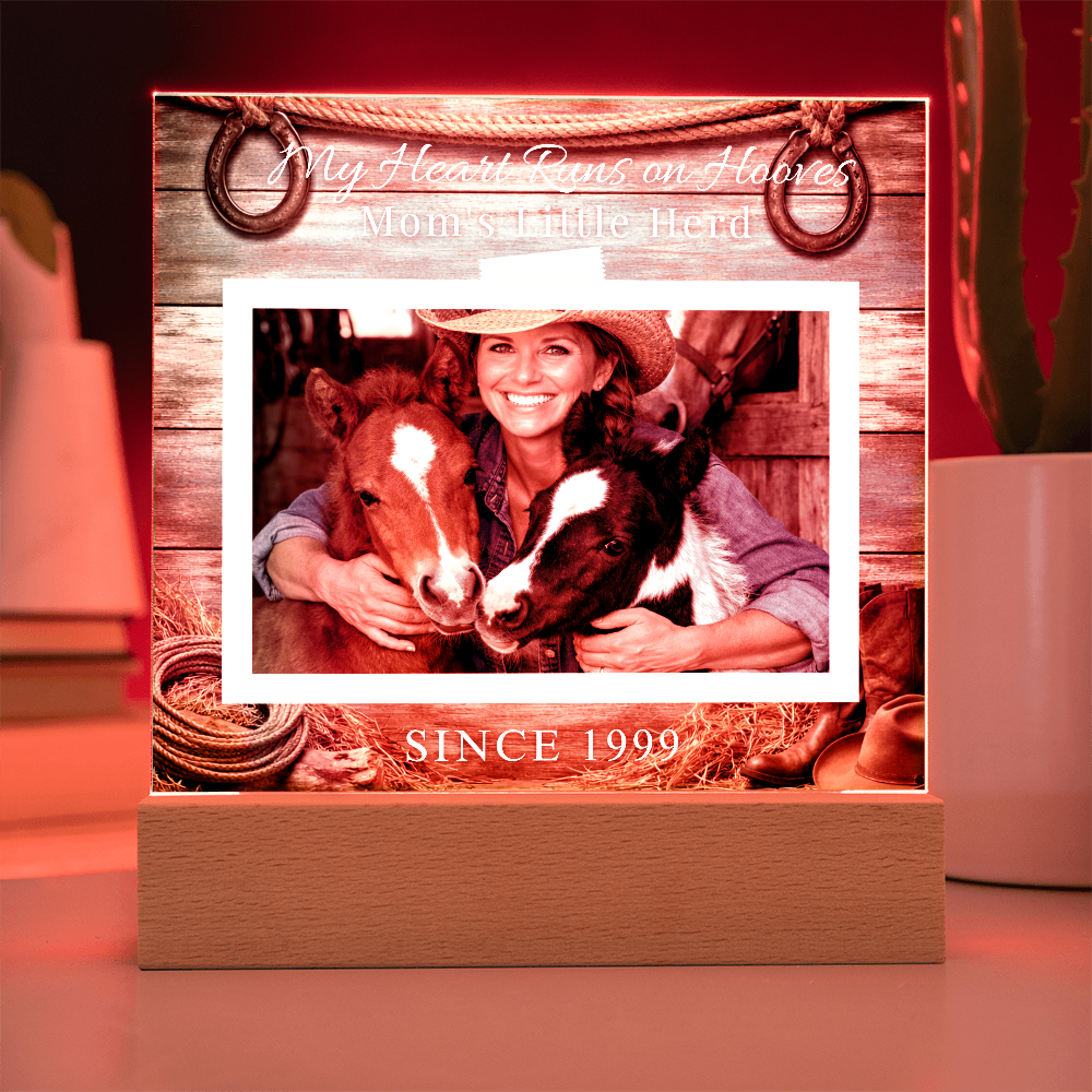 Personalized Horse Mom Photo Plaque – My Heart Runs on Hooves Custom Horse Lover Gift with Name & Date