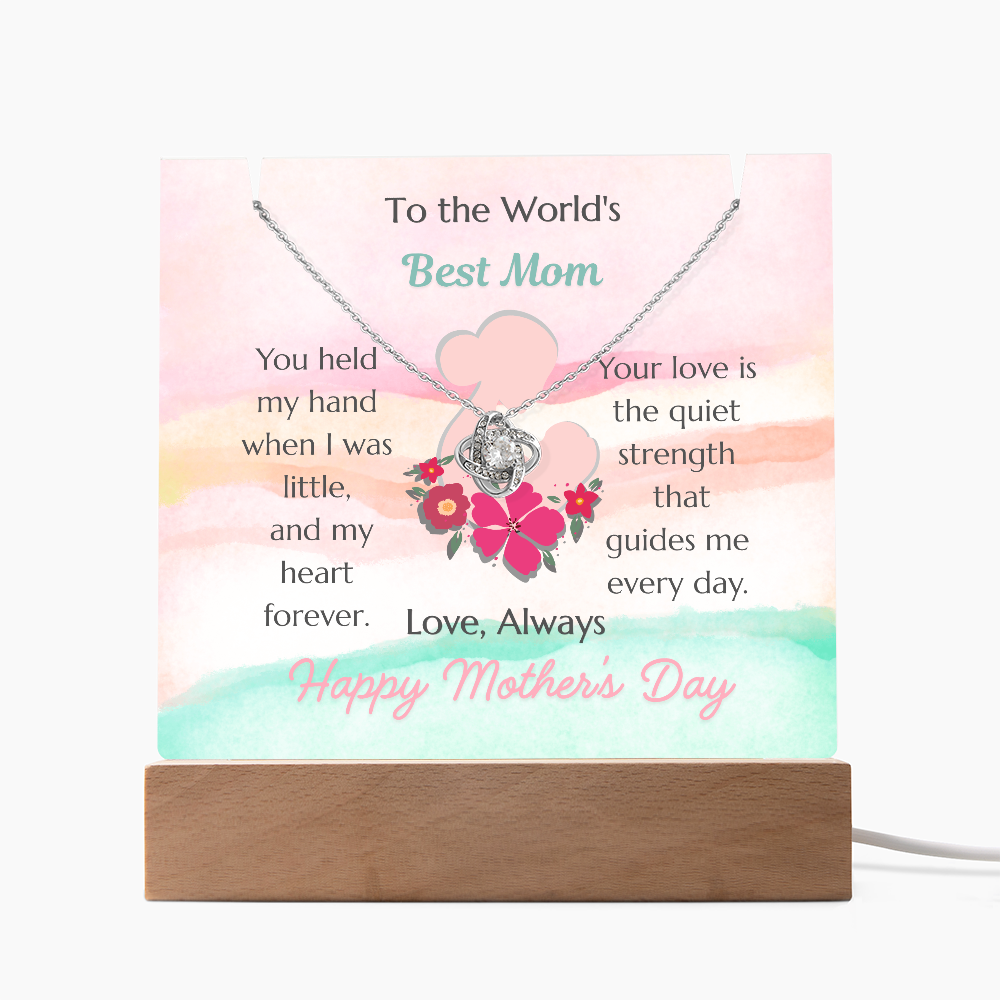 To The World's Best Mom Love Knot Necklace Acrylic Plaque Mother's Day Gift