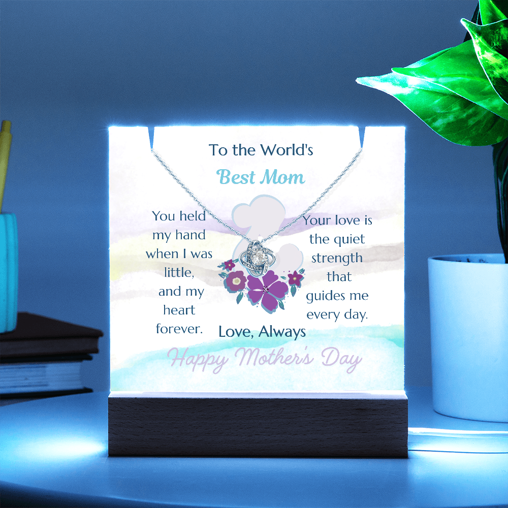To The World's Best Mom Love Knot Necklace Acrylic Plaque Mother's Day Gift
