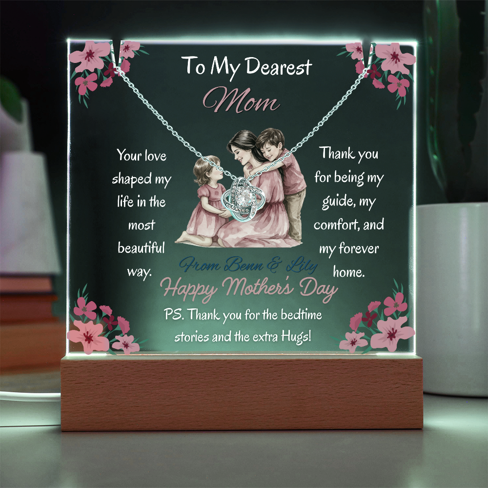 Personalized To My Dearest Mom Love Knot Necklace Acrylic Plaque Mother's Day Gift