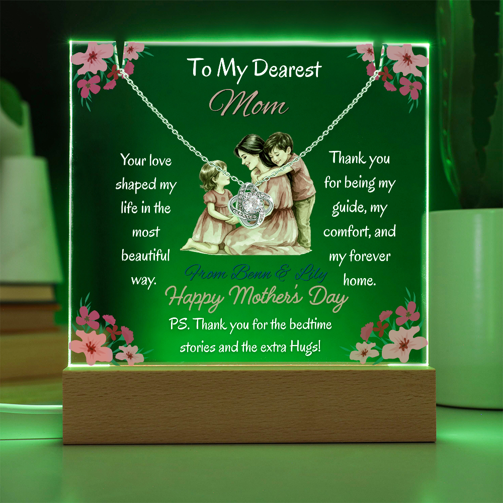 Personalized To My Dearest Mom Love Knot Necklace Acrylic Plaque Mother's Day Gift