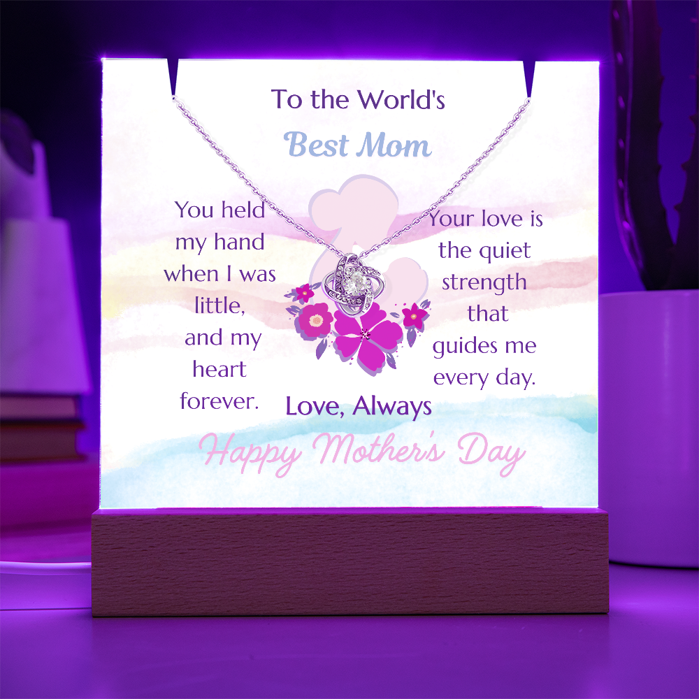 To The World's Best Mom Love Knot Necklace Acrylic Plaque Mother's Day Gift