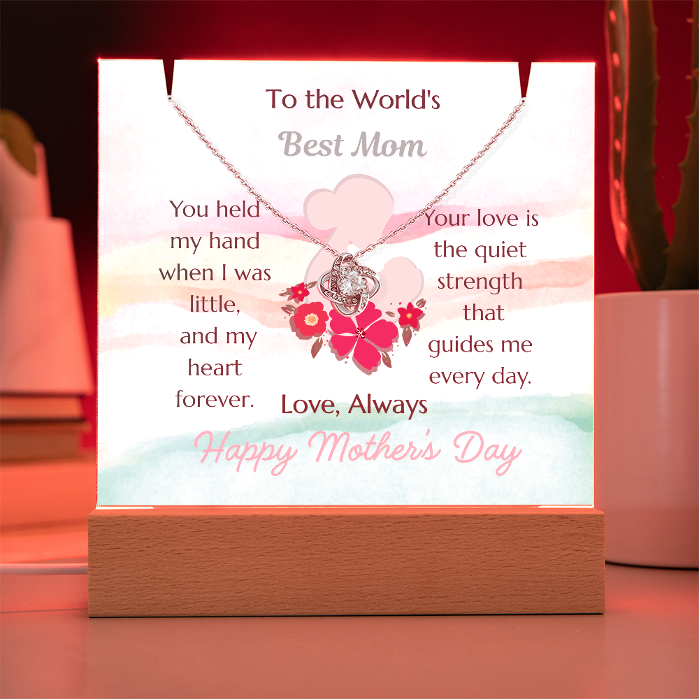 To The World's Best Mom Love Knot Necklace Acrylic Plaque Mother's Day Gift