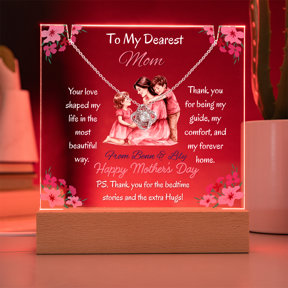 Personalized To My Dearest Mom Love Knot Necklace Acrylic Plaque Mother's Day Gift