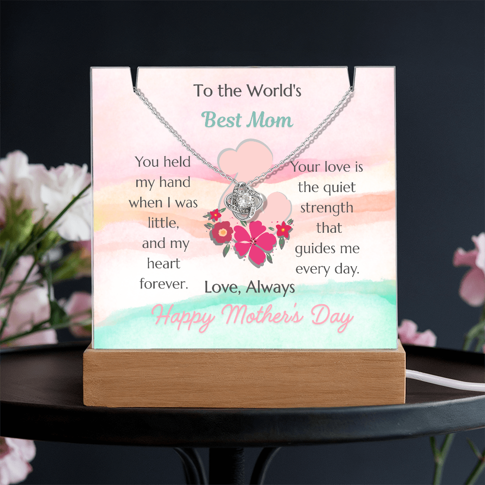 To The World's Best Mom Love Knot Necklace Acrylic Plaque Mother's Day Gift