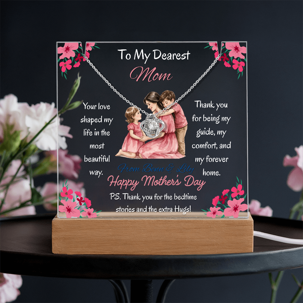 Personalized To My Dearest Mom Love Knot Necklace Acrylic Plaque Mother's Day Gift