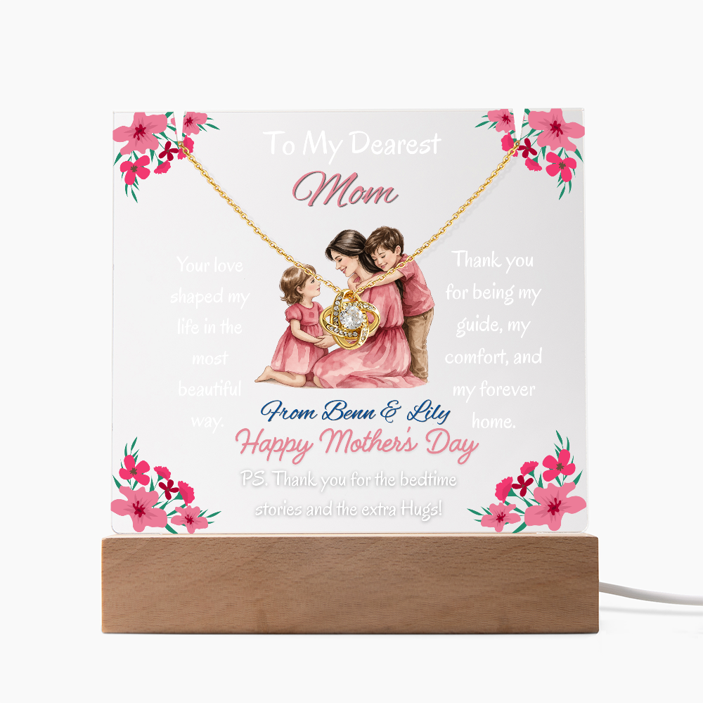Personalized To My Dearest Mom Love Knot Necklace Acrylic Plaque Mother's Day Gift