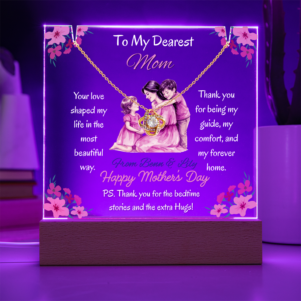 Personalized To My Dearest Mom Love Knot Necklace Acrylic Plaque Mother's Day Gift