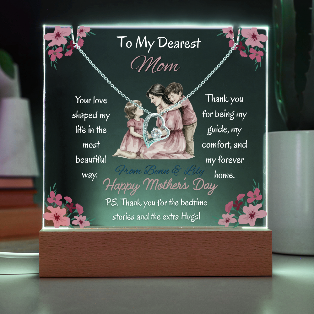 Personalized To My Dearest Mom  Forever Love Necklace Acrylic Plaque Mother's Day Gift