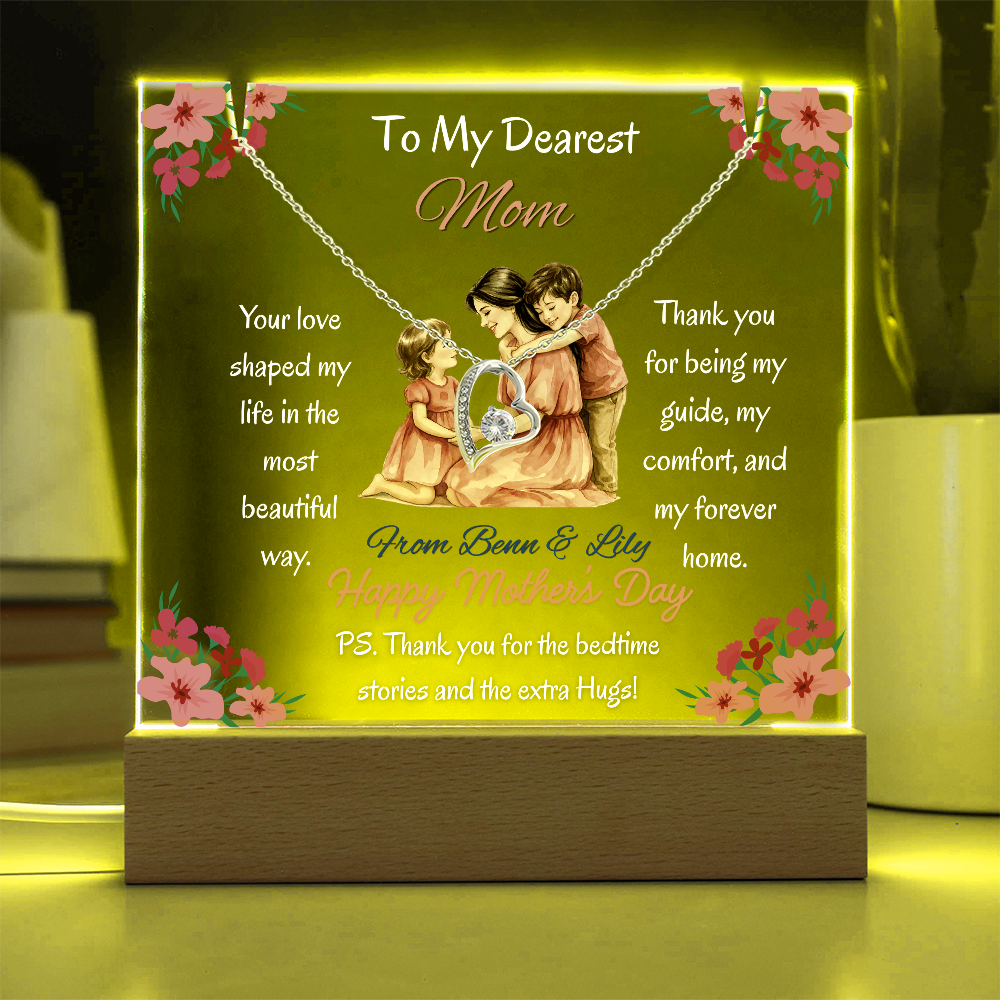 Personalized To My Dearest Mom  Forever Love Necklace Acrylic Plaque Mother's Day Gift