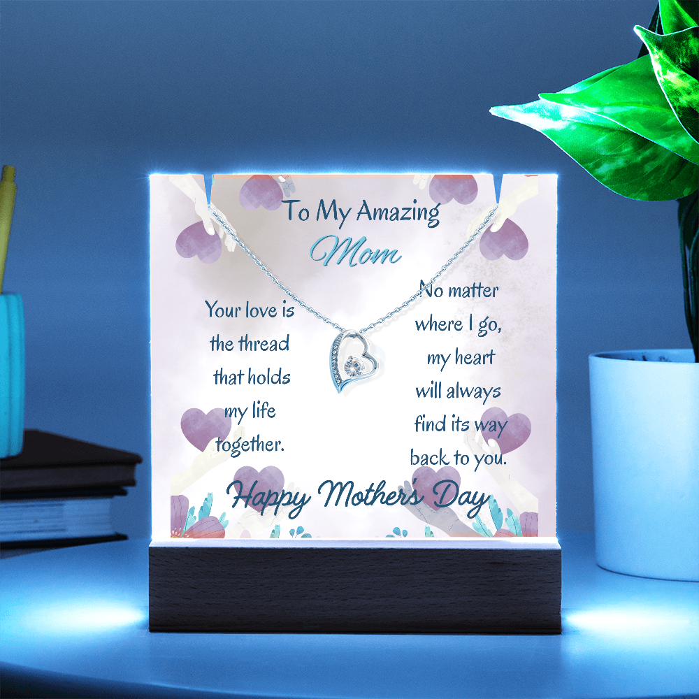 To My Amazing Mom Forever Love Necklace Acrylic Plaque Gift for Mom