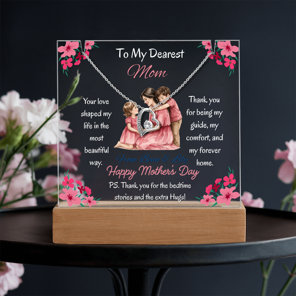 Personalized To My Dearest Mom  Forever Love Necklace Acrylic Plaque Mother's Day Gift