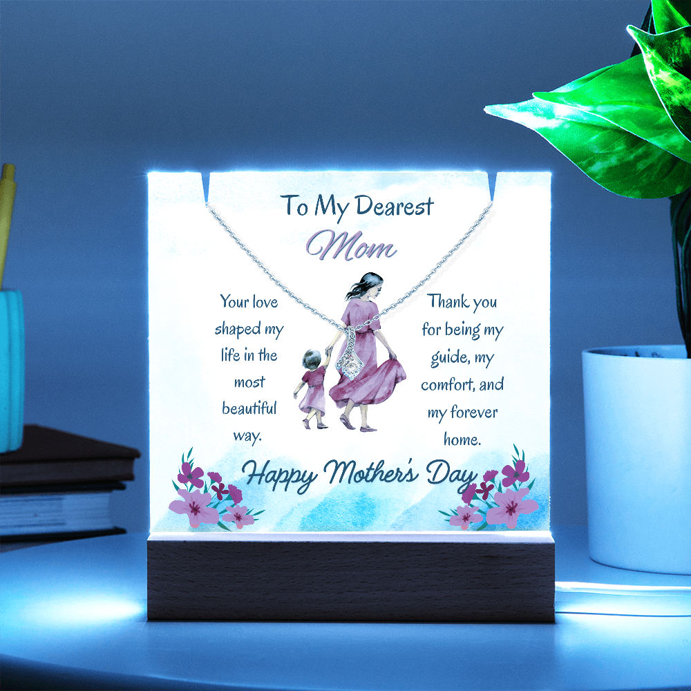 To My Dearest Mom Alluring Beauty Necklace Acrylic Plaque Mother's Day Gift
