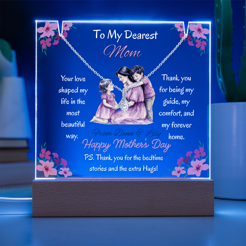 Personalized To My Dearest Mom Alluring Beauty Necklace Acrylic Plaque Mother's Day Gift