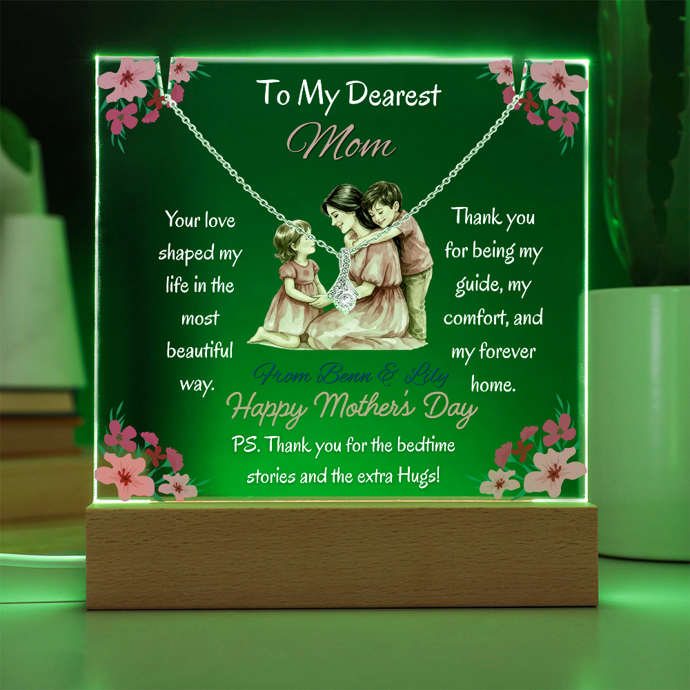 Personalized To My Dearest Mom Alluring Beauty Necklace Acrylic Plaque Mother's Day Gift